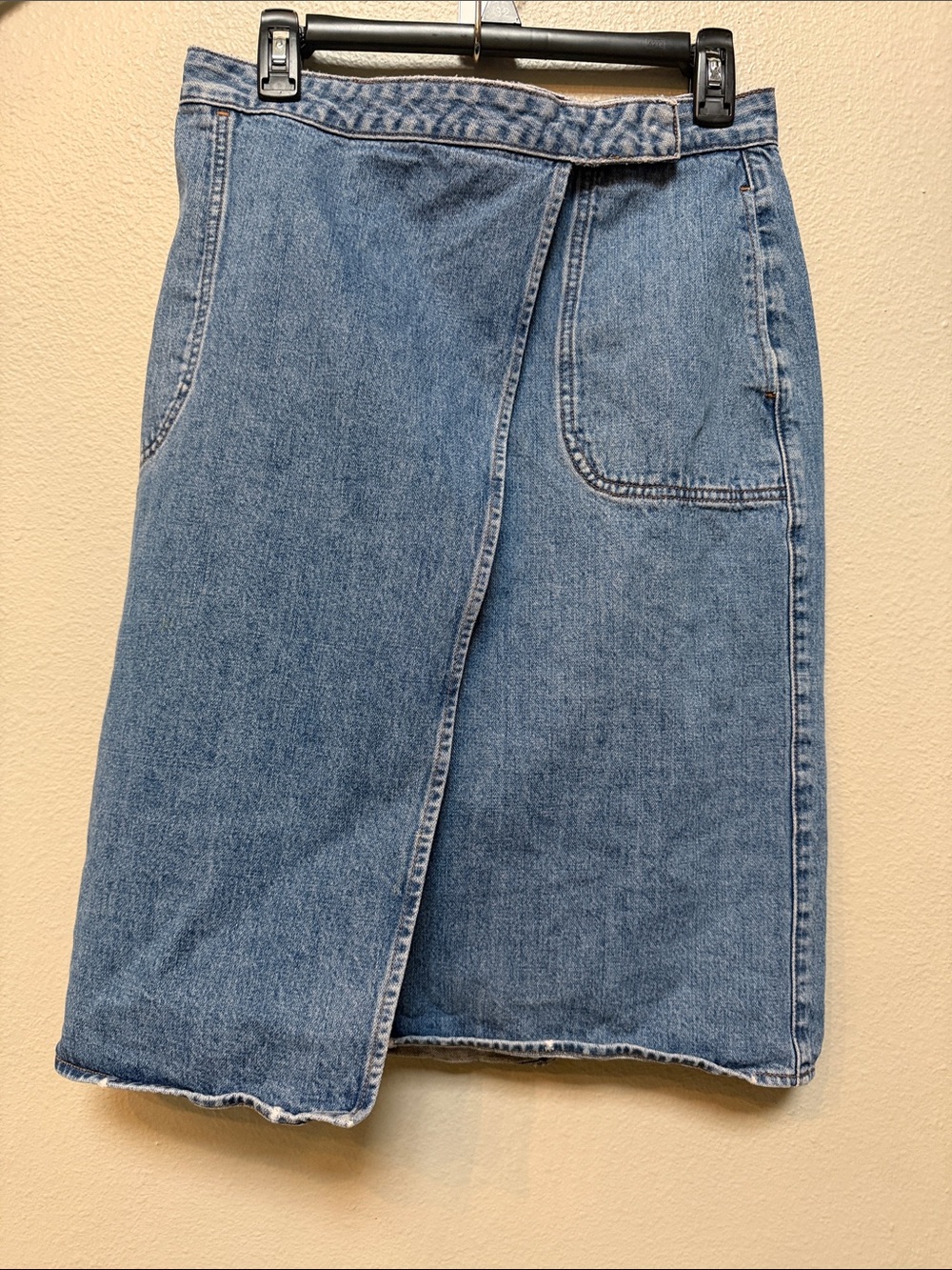 Vintage J. Crew denim faux wrap pencil midi skirt, women’s size 8